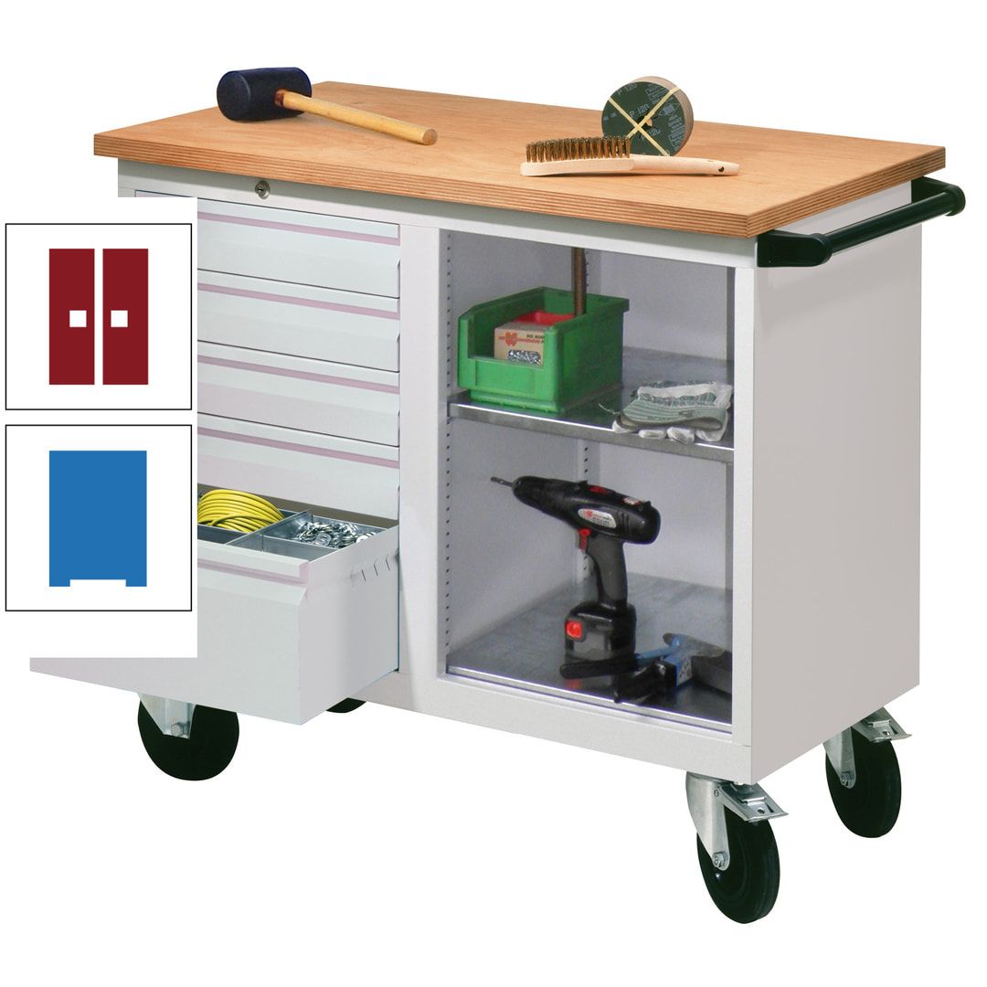 Mobile Werkbank - Werkstattwagen - 915 x 1.090 x 600 mm - 5 Schubladen und Ablagefach - anthrazitgrau