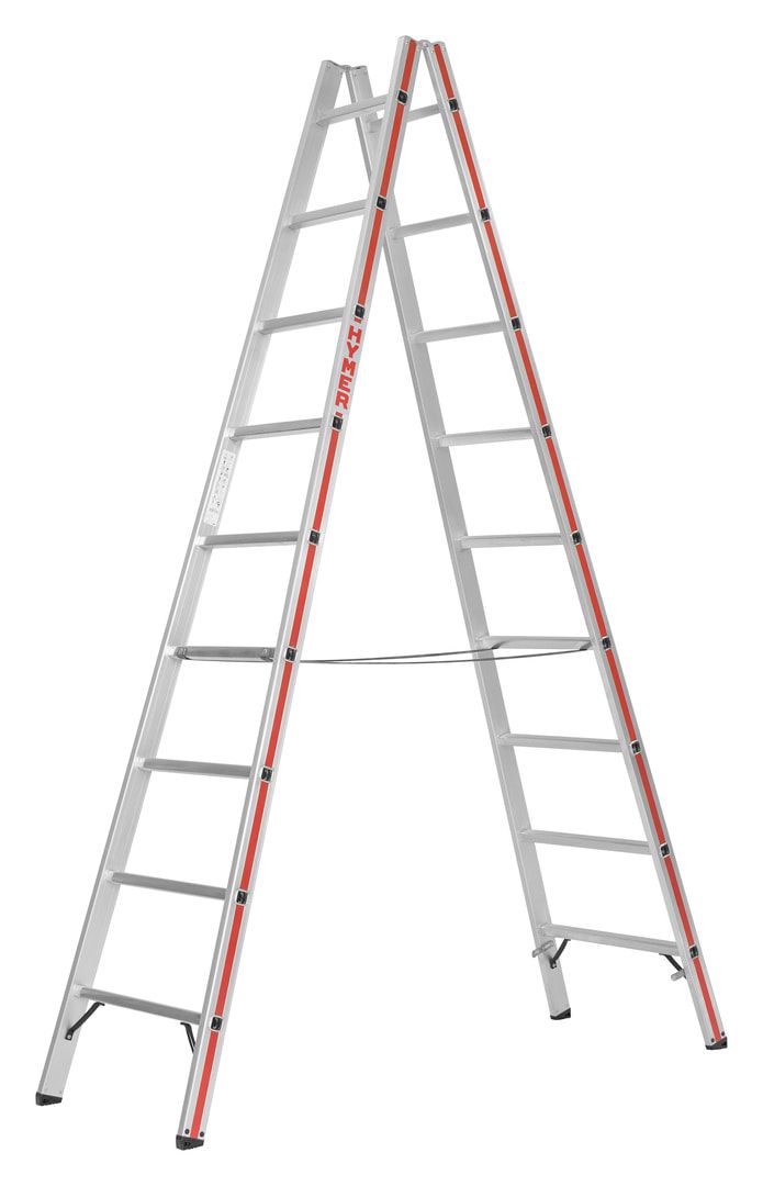 Aluminium-Sprossenstehleiter - Länge 1.570 mm - beidseitig begehbar - Füße angewinkelt - Aluleiter Hymer