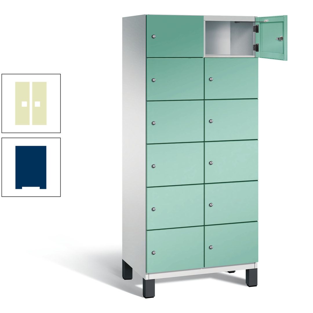 Fächerschrank, Stahlschrank, 12 Fächer, Türöffnungsbegrenzer, Füße, 1.980 x 800 x 525 mm (HxBxT), Korpus anthrazitgrau, Front anthrazitgrau
