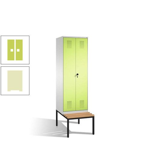 Doppel-Spind, Garderobenschrank, Buche Sitzbank untergebaut, 2 Abteile a 300 mm, Korpus anthrazitgrau, Tür anthrazitgrau, 2.090 x 600 x 815 mm (HxBxT)