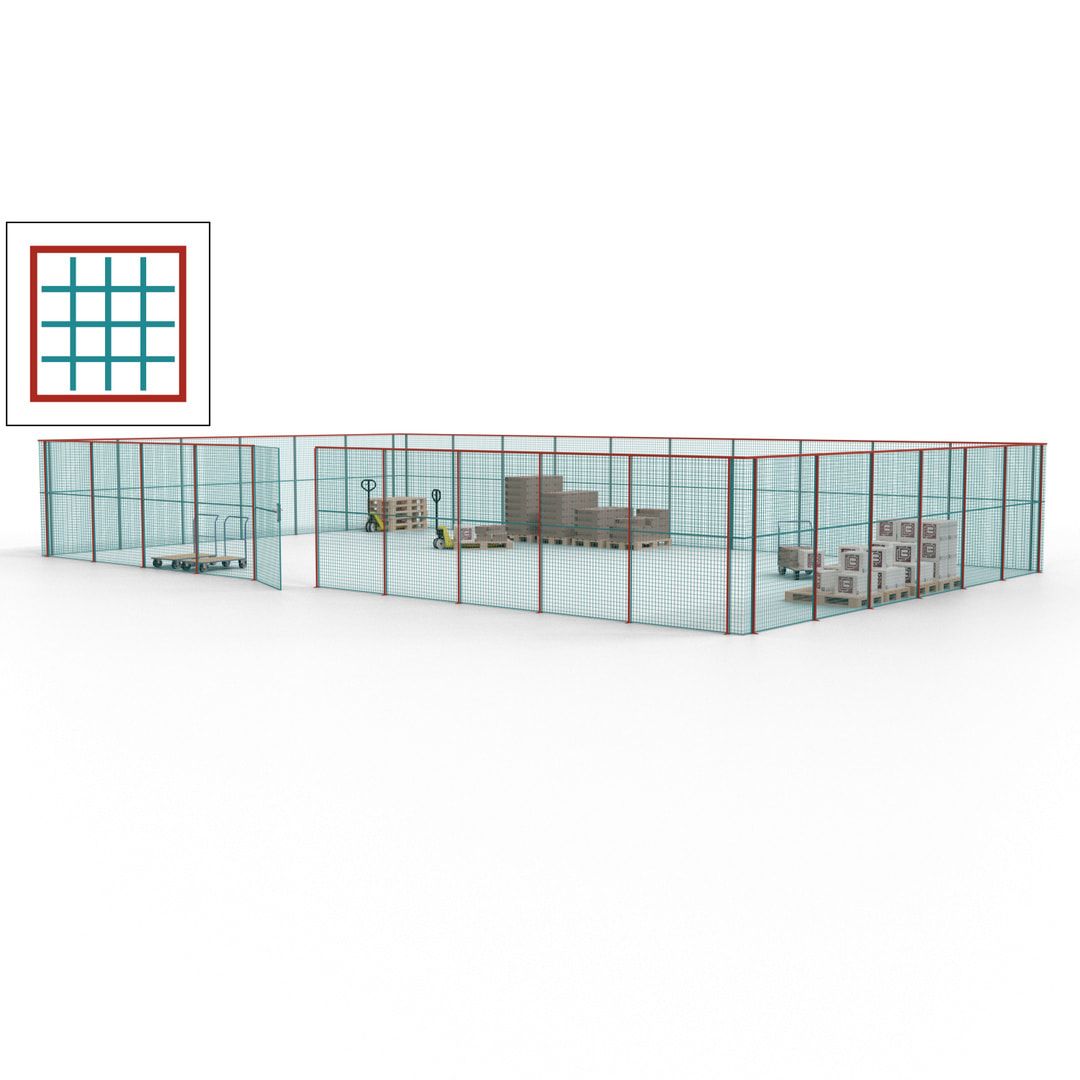 Maschinen Schutzgitter - Hallentrennwand - Sicherheitszaun - Tür - 48 m - 2.200 x 15.400 x 9.400 mm (HxBxT) - enzianblau