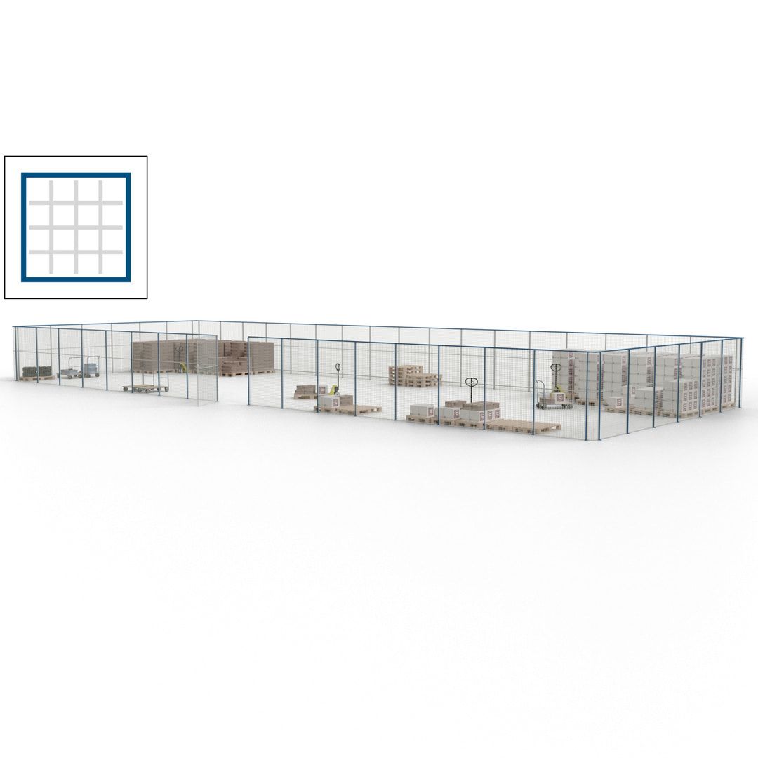 Maschinen Schutzgitter - Hallentrennwand - Sicherheitszaun - Tür - 69 m - 2.200 x 19.900 x 15.400 mm (HxBxT) - enzianblau