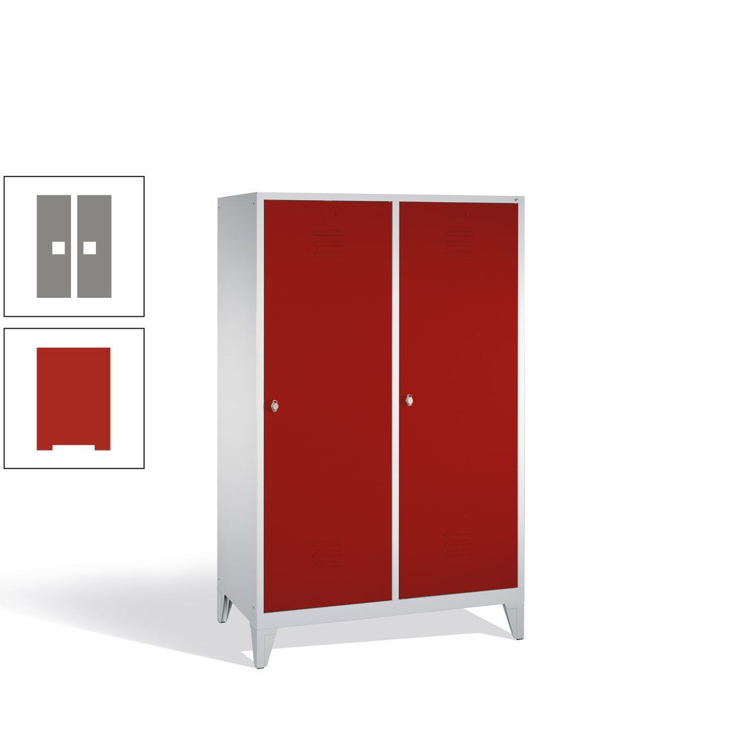 Doppel-Spind mit 2 Großtüren, Garderobenschrank mit Füßen, 4 Abteile a 300 mm, Korpus anthrazitgrau, Tür anthrazitgrau, 1.850 x 1.190 x 500 mm (HxBxT)