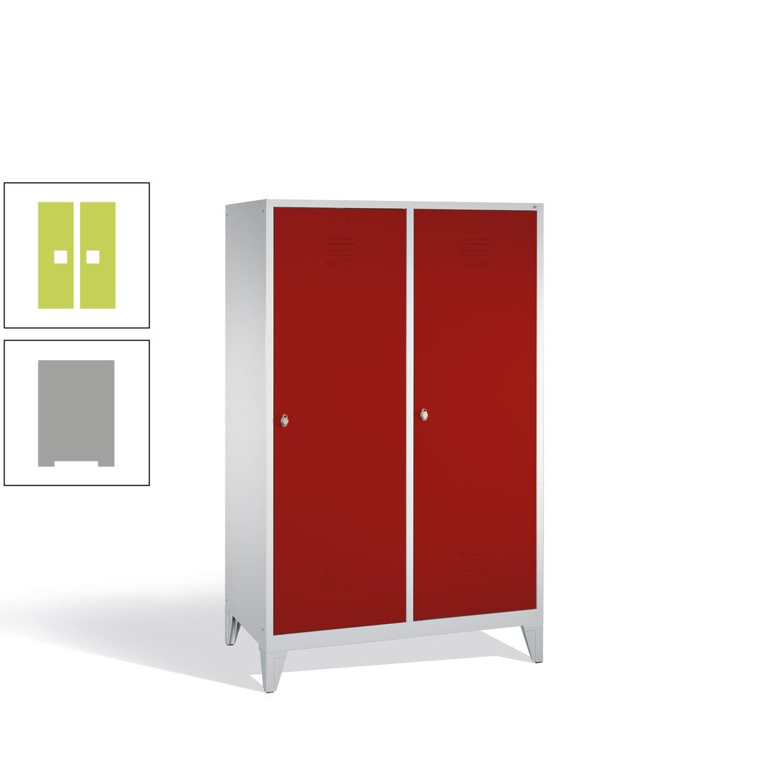 Doppel-Spind mit 2 Großtüren, Garderobenschrank mit Füßen, 4 Abteile a 300 mm, Korpus anthrazitgrau, Tür anthrazitgrau, 1.850 x 1.190 x 500 mm (HxBxT)