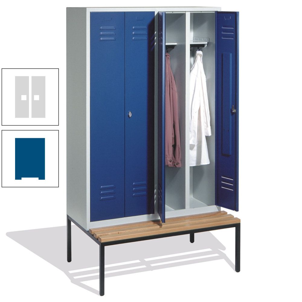 Doppel-Spindschrank, Buche Sitzbank untergebaut, 4 Abteile a 300 mm, Korpus lichtgrau, Tür anthrazitgrau, 2.090 x 1.190 x 815 mm (HxBxT)