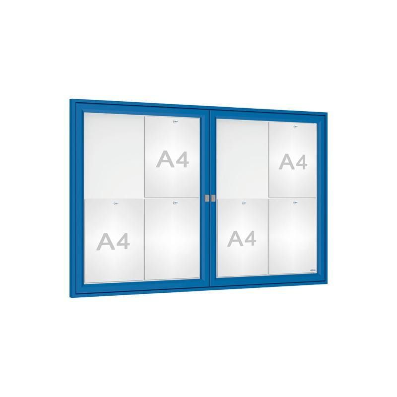 Schaukasten - Doppelflügeltür - 8xA4 - Querformat - 750 x 1.200 x 30 mm (HxBxT) - enzianblau - Infokasten - Präsentationsvitrine