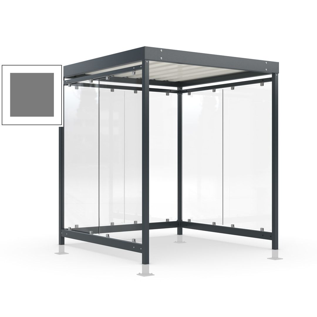 Raucherunterstand, Bushaltestelle, Bausatz, mit Überpflasterung, 6-7 Personen, 6 Wände, 2.440 x 2.165 x 2.165 mm (HxBxT), Achatgrau