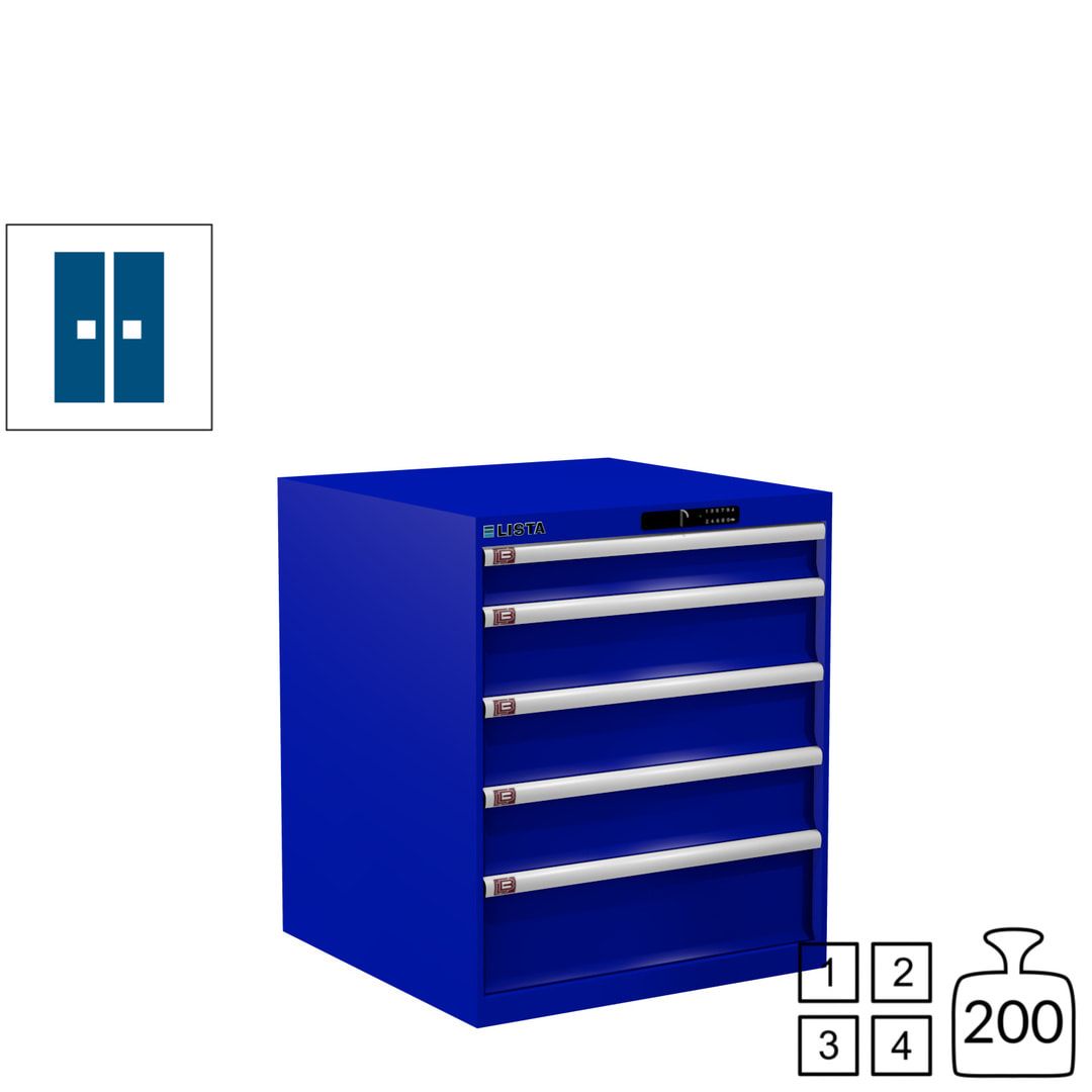 Lista Schubladenschrank - 14.410.010 - 850x717x725 mm (HxBxT) - 5 Schubladen - 75 kg - Key Lock - lichtblau (RAL 5012)