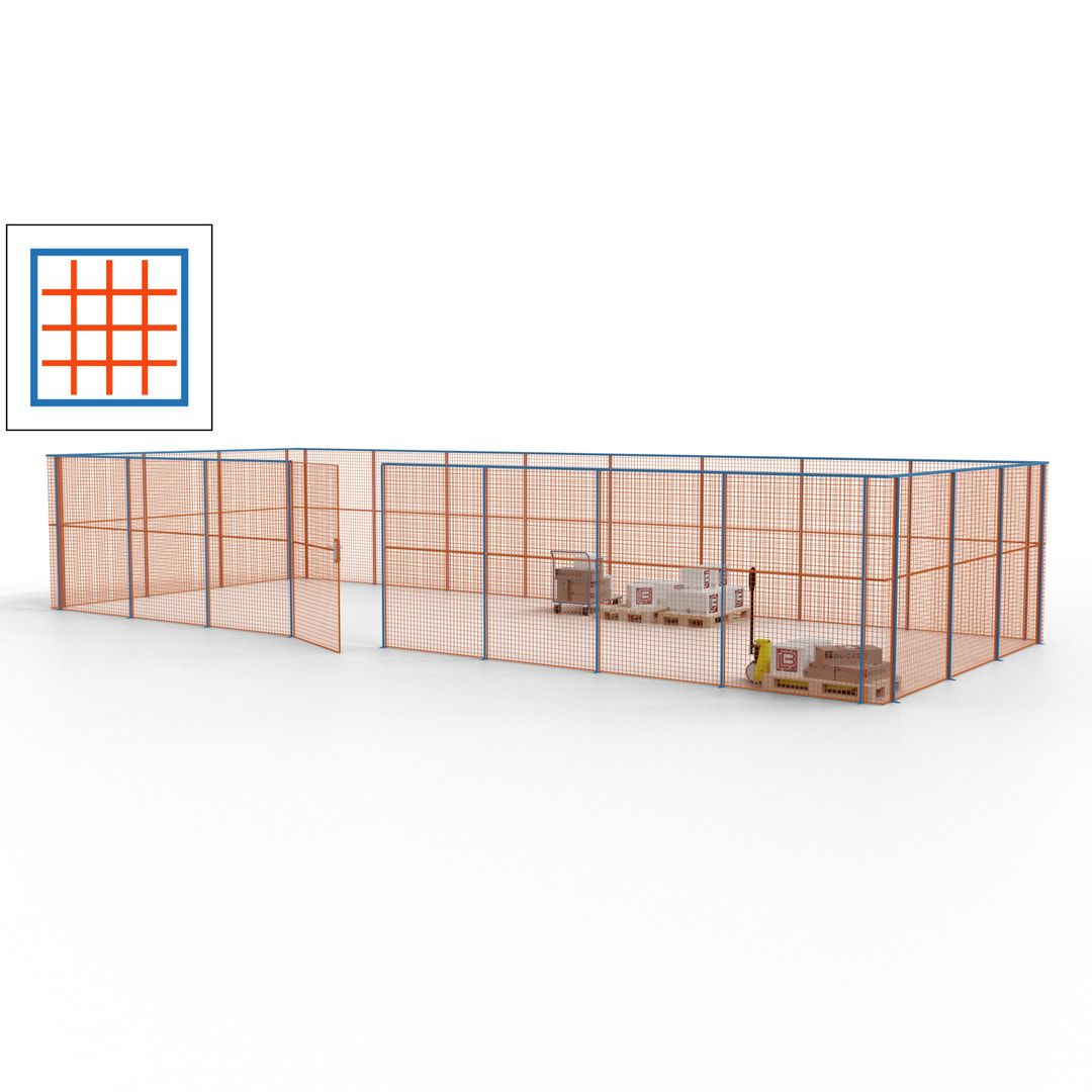 Maschinen Schutzgitter - Hallentrennwand - Sicherheitszaun - Tür - 33 m - 2.200 x 12.400 x 4.900 mm (HxBxT) - enzianblau