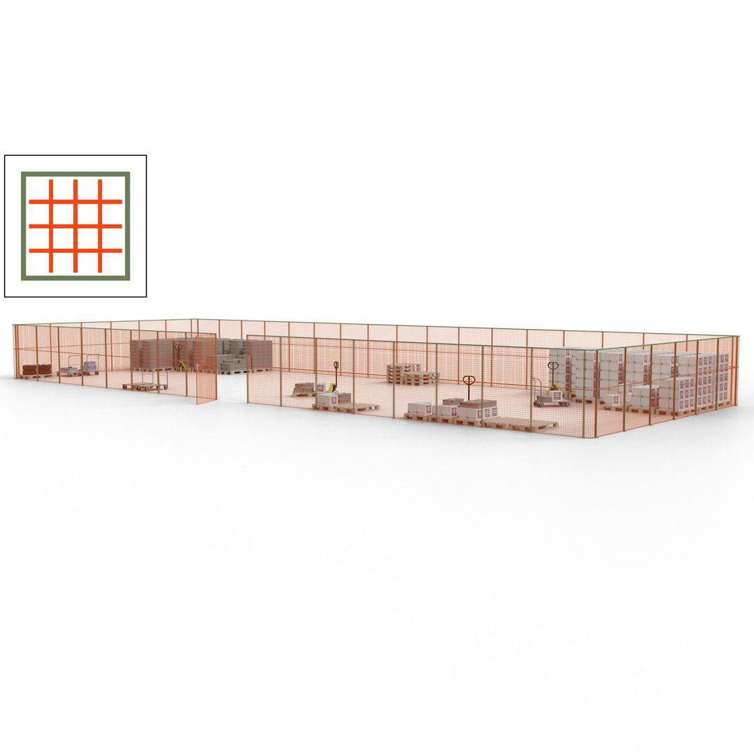 Maschinen Schutzgitter - Hallentrennwand - Sicherheitszaun - Tür - 69 m - 2.200 x 19.900 x 15.400 mm (HxBxT) - enzianblau