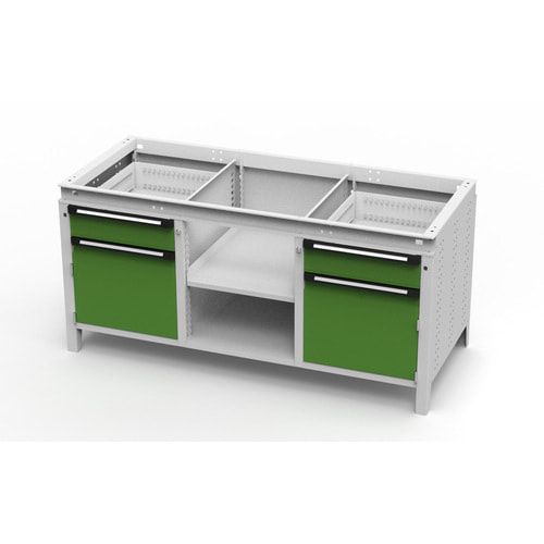 OTTOKIND Werkbank - bündig Arbeitsplatte - 850 x 1.695 x 750 mm (HxBxT) - 2 Schubladen - 2 Schränke - 2 Ablageböden - lichtgrau