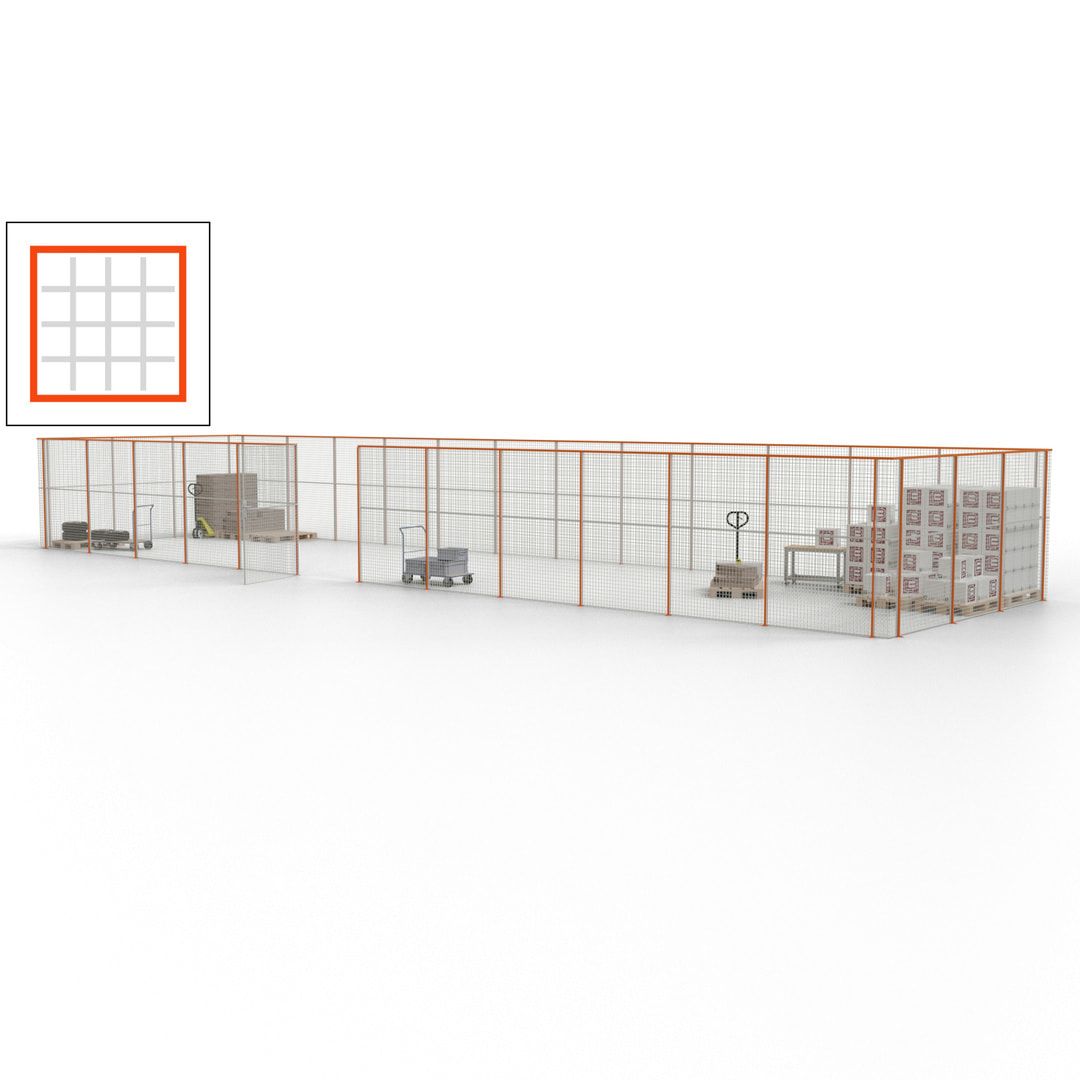 Maschinen Schutzgitter - Hallentrennwand - Sicherheitszaun - Tür - 45 m - 2.200 x 18.400 x 4.900 mm (HxBxT) - enzianblau
