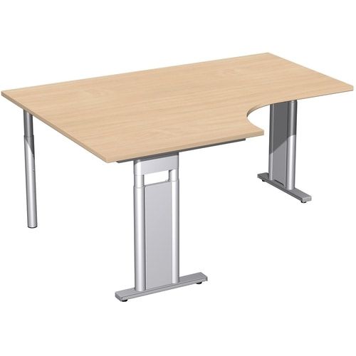 Eckschreibtisch, Eckteil 800 mm, links, Füße einseitig verkürzt, C-Fuß Pro, höhenverstellbar, 680-820 x 1.600 x 1.200 mm (HxBxT), Dekor Ahorn