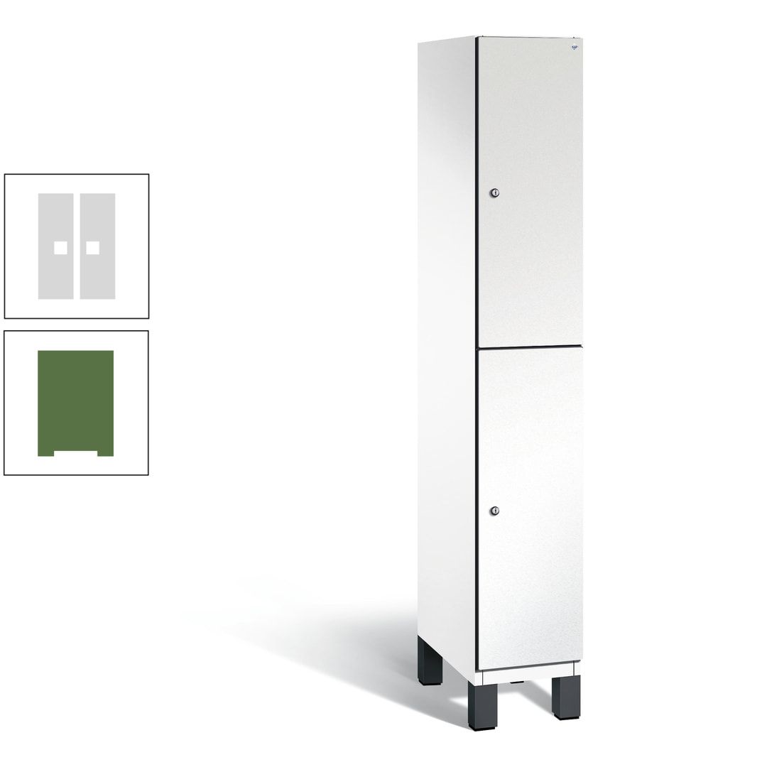 Fächerschrank, Stahlschrank, doppelstöckig, 2 Fächer, Füße, Korpus anthrazitgrau, Tür anthrazitgrau, 1.980 x 300 x 525 mm (HxBxT)