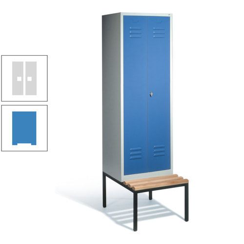 Doppel-Spindschrank, Buche Sitzbank untergebaut, 2 Abteile a 300 mm, Korpus lichtgrau, Tür anthrazitgrau, 2.090 x 610 x 815 mm (HxBxT)