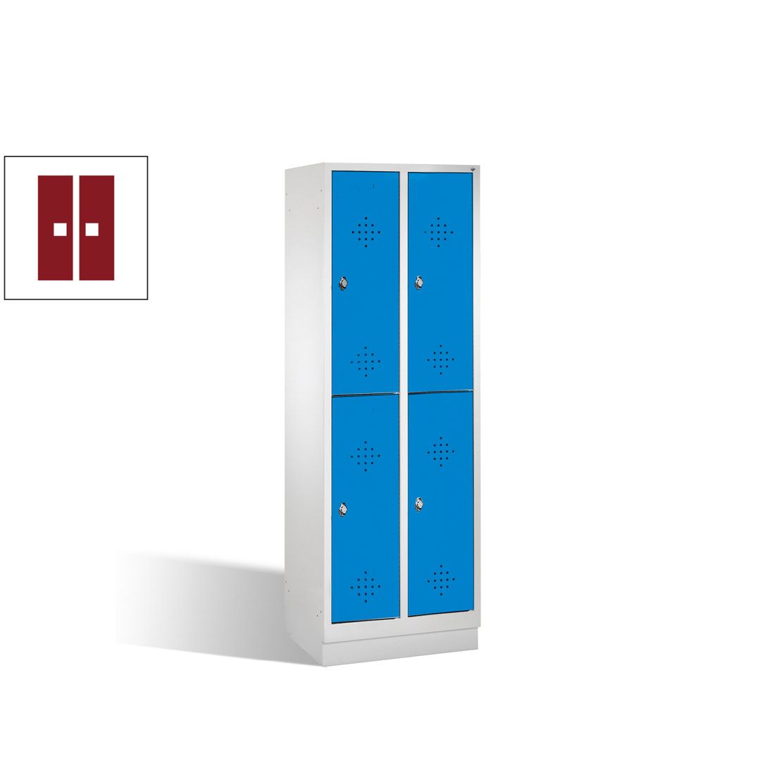 Garderobenschrank, 2 Abteile, 4 Fächer, 1.800 x 610 x 500 mm (HxBxT), Drehriegel, Sockel, Korpus anthrazitgrau, Türen anthrazitgrau