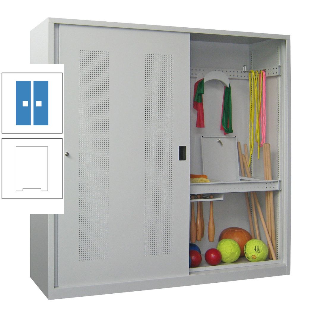 Ballschrank - Schiebetüren mit Lochfeld - Trennwand - 1.950x2.000x600 mm (HxBxT) - anthrazitgrau