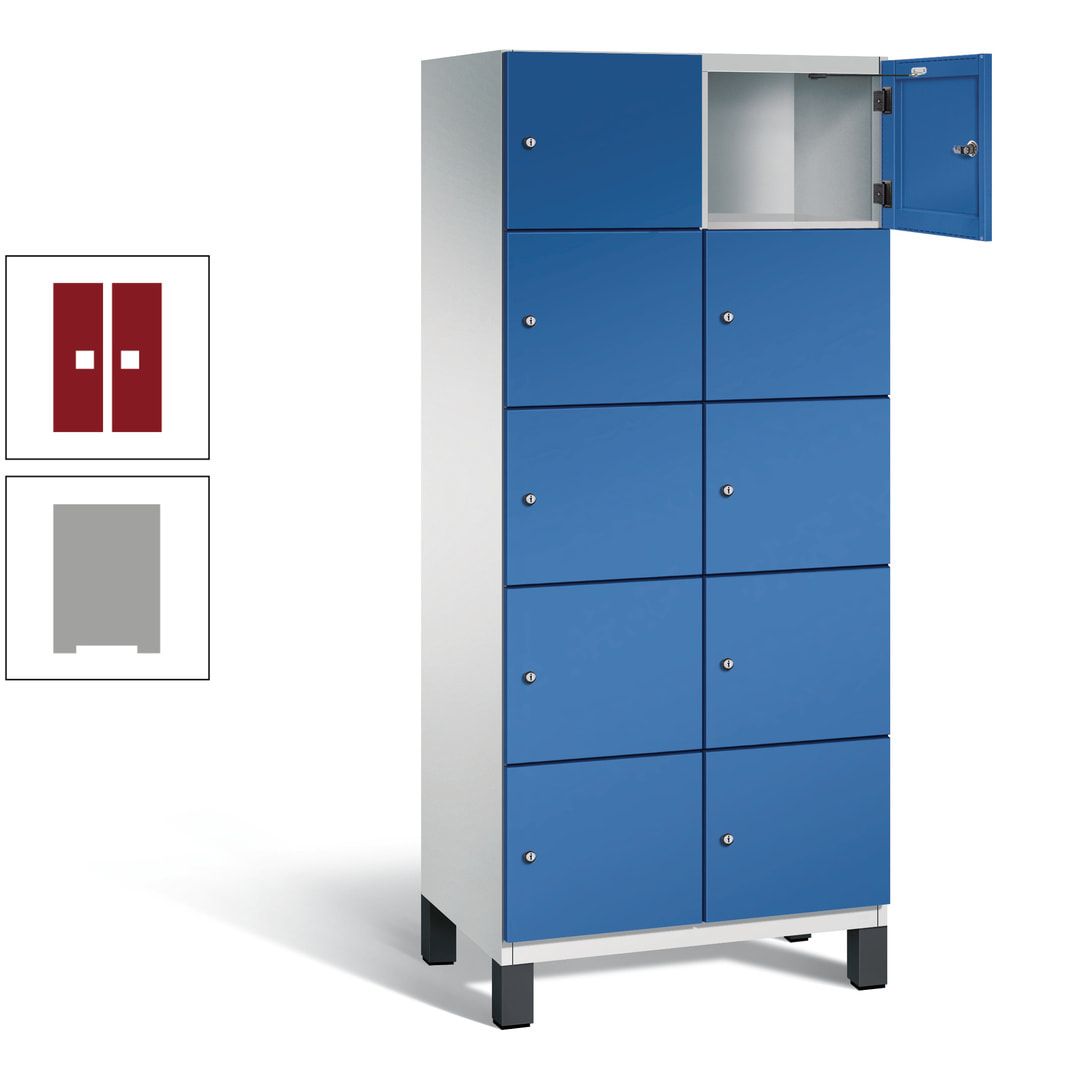 Fächerschrank, Stahlschrank, 10 Fächer, Türöffnungsbegrenzer, Füße, 1.980 x 800 x 525 mm (HxBxT), Korpus anthrazitgrau, Front anthrazitgrau