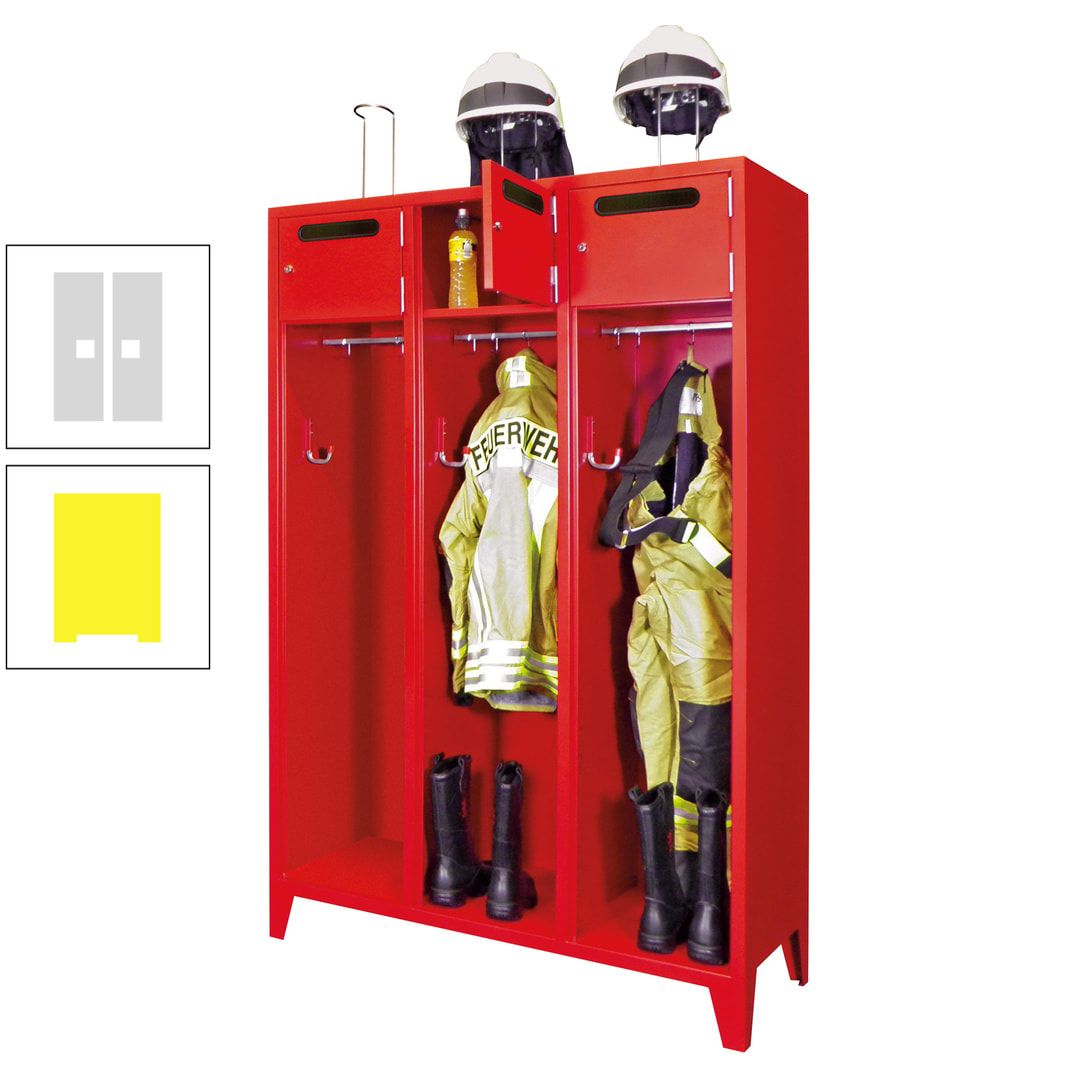 Feuerwehrschrank - 3 Abteile - Ablagefach mit Tür, Einwurfschlitz - 2.100 x 1.230 x 500 mm (HxBxT) - anthrazitgrau