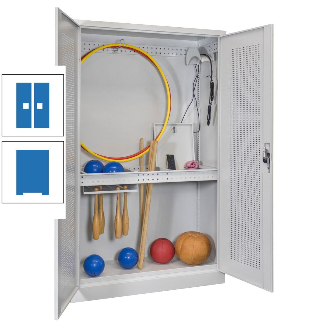 Sportschrank - Lochfeldtüren - Variante 1 - 1.950x1.200x500 mm (HxBxT) - anthrazitgrau