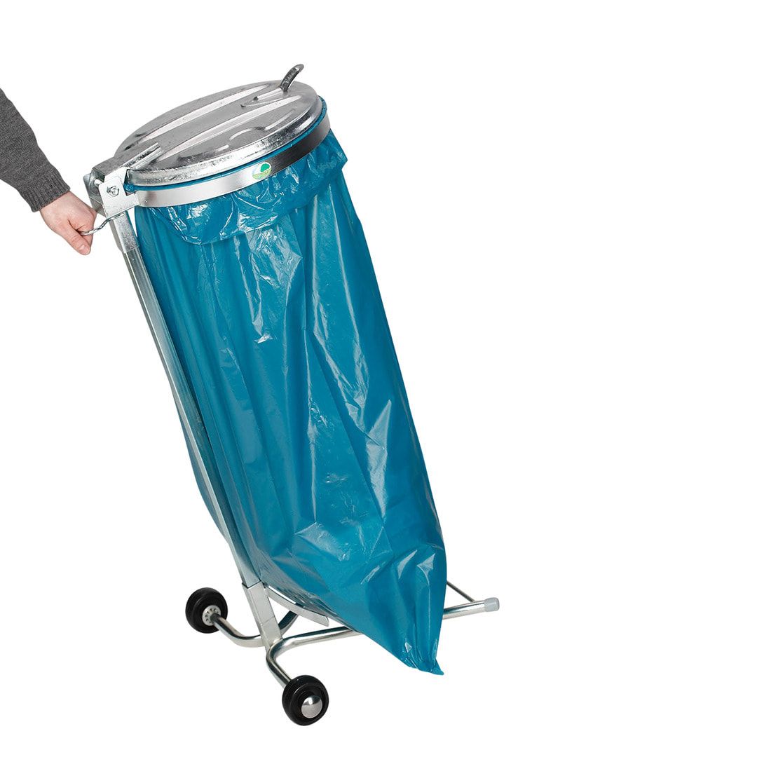 Müllsackhalter zur Wandmontage - für einen 120 l Sack - 400 x 510 mm (BxT) - enzianblau - Deckel Feuerverzinkt