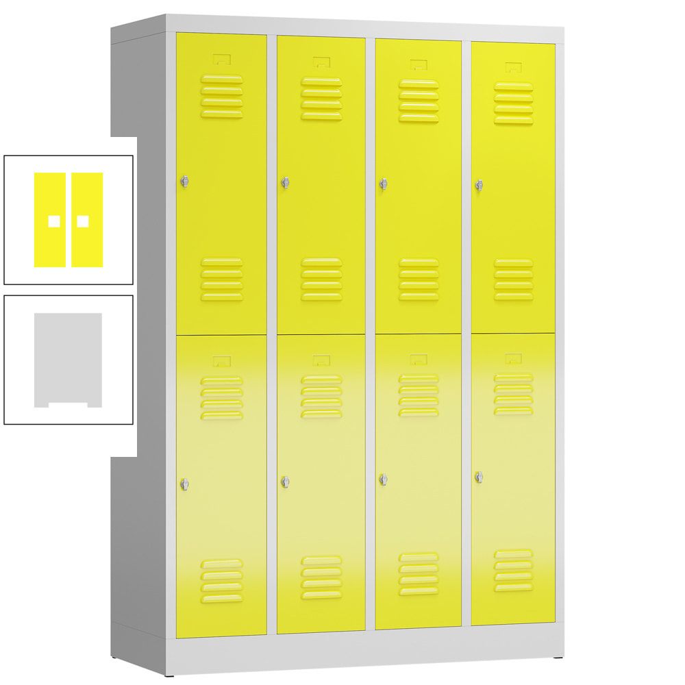 Garderobenschrank, Doppelstockspind, 4 Abteil, 8 Fächer, 1.800 x 1.185 x 500 mm (HxBxT), Stahl, Drehriegel, Korpus: lichtgrau, Front: anthrazitgrau