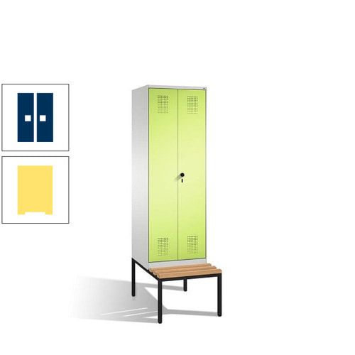 Doppel-Spind, Garderobenschrank, Buche Sitzbank untergebaut, 2 Abteile a 300 mm, Korpus anthrazitgrau, Tür anthrazitgrau, 2.090 x 600 x 815 mm (HxBxT)