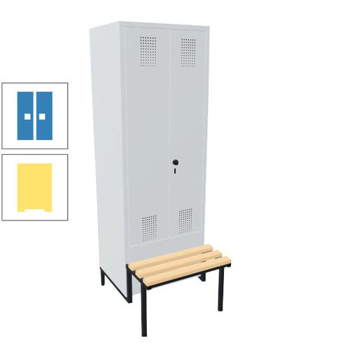 Doppel-Spind, Garderobenschrank, Buche Sitzbank integriert, 2 Abteile a 400 mm, Korpus anthrazitgrau, Tür anthrazitgrau, 1.850 x 800 x 815 mm (HxBxT)