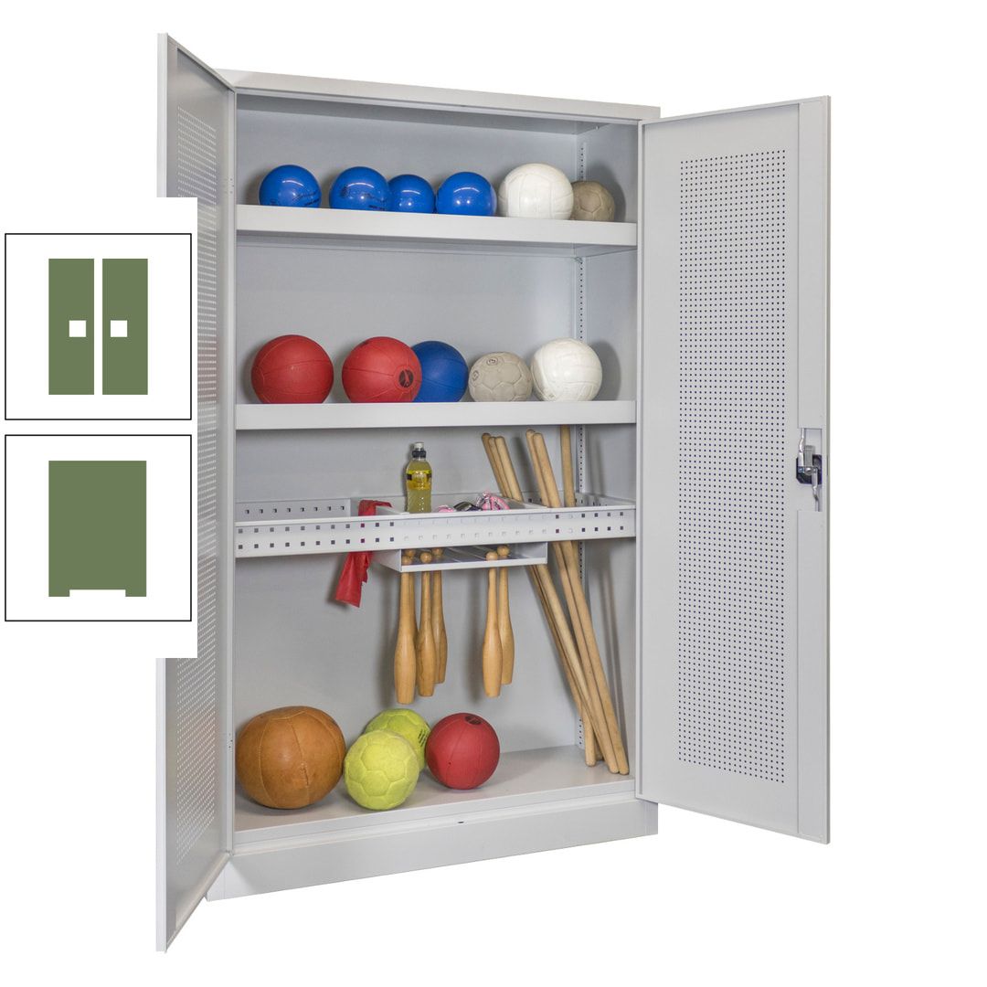 Sportschrank - Lochfeldtüren - Variante 2 - 1.950x1.200x500 mm (HxBxT) - anthrazitgrau