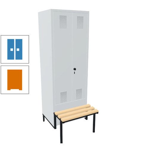 Doppel-Spind, Garderobenschrank, Buche Sitzbank integriert, 2 Abteile a 400 mm, Korpus anthrazitgrau, Tür anthrazitgrau, 1.850 x 800 x 815 mm (HxBxT)