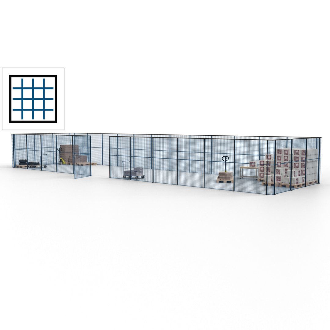 Maschinen Schutzgitter - Hallentrennwand - Sicherheitszaun - Tür - 45 m - 2.200 x 18.400 x 4.900 mm (HxBxT) - enzianblau