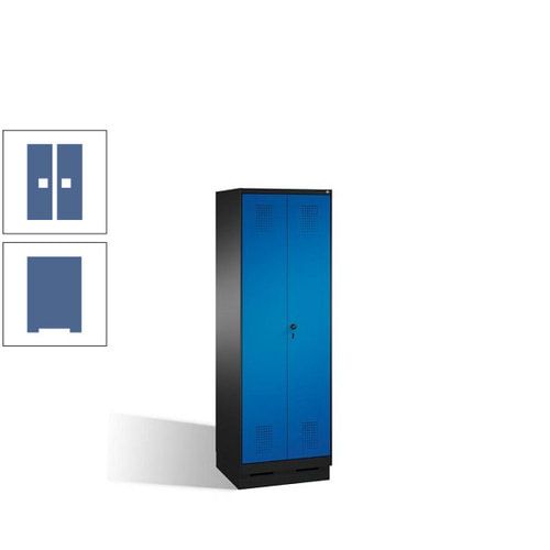 Doppel-Spind, Doppeltüren, Garderobenschrank mit Sockel, 2 Abteile a 300 mm, Korpus anthrazitgrau, Tür anthrazitgrau, 1.800 x 600 x 500 mm (HxBxT)