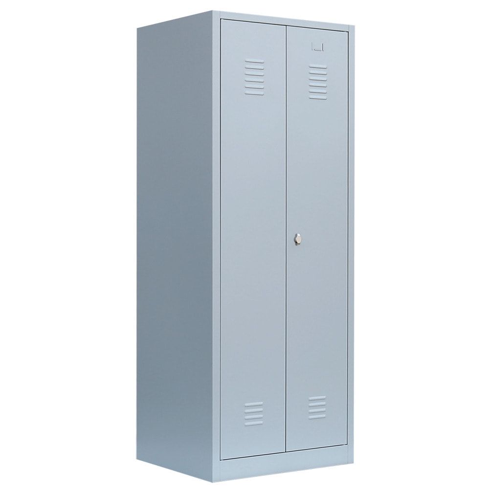 Geräteschrank, Mehrzweckschrank, 2 Abteile, 1.800 x 800 x 500 mm (HxBxT), Drehriegel, Kleiderstange, Stahl, Korpus: lichtgrau, Front: enzianblau