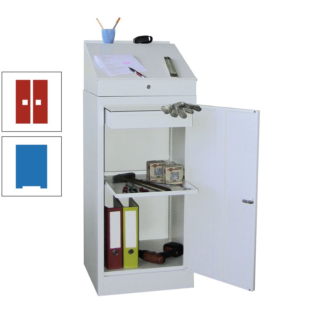 Stehpult mit Schrank - Vollblechtür - Zylinderschloss - 1 Einlegeboden, 1 Schublade - 1.270x500x500 mm (HxBxT) - anthrazitgrau