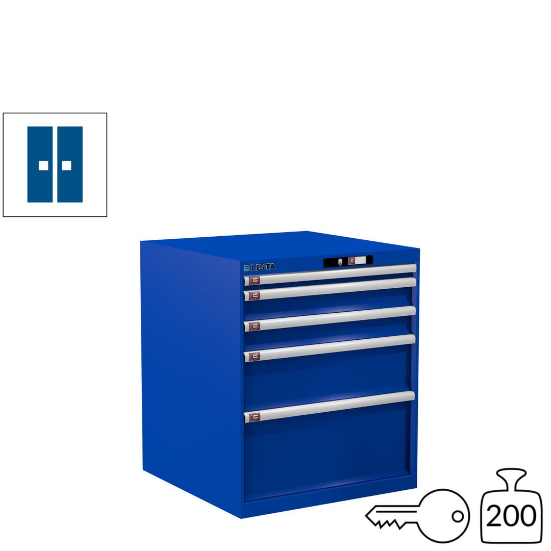 Lista Schubladenschrank - 14.411.010 - 850x717x725 mm (HxBxT) - 5 Schubladen - 75 kg - Key Lock - lichtblau (RAL 5012)