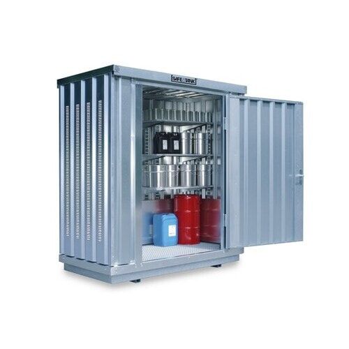 Gefahrstoffcontainer - Gefahrstoffdepot - 2.300 x 2.100 x 1.140 mm (HxBxT) - Auffangvolumen 275 l - Doppelflügeltür - mit Lüftungsschlitzen