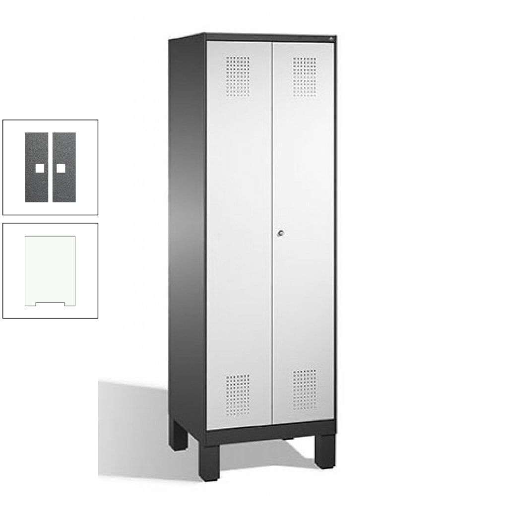 Doppel-Spind, Doppeltüren, Garderobenschrank mit Füßen, 2 Abteile a 300 mm, Korpus anthrazitgrau, Tür anthrazitgrau, 1.850 x 600 x 500 mm (HxBxT)