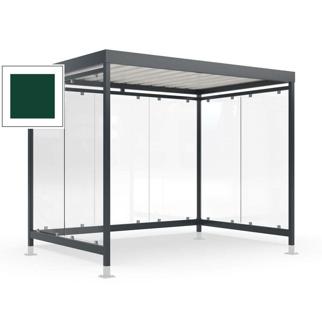 Raucherunterstand mit Überpflasterung, fertig montiert, Fahrgastunterstand, Bushaltestelle, 2.440 x 3.180 x 2.165 mm (HxBxT), 7 Wände, Achatgrau
