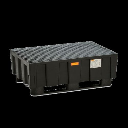PE-Auffangwanne mit Kufen - 224 l - Traglast 600 kg - 430 x 1.205 x 805 mm (HxBxT) - schwarz, Gitterrost, Stahl