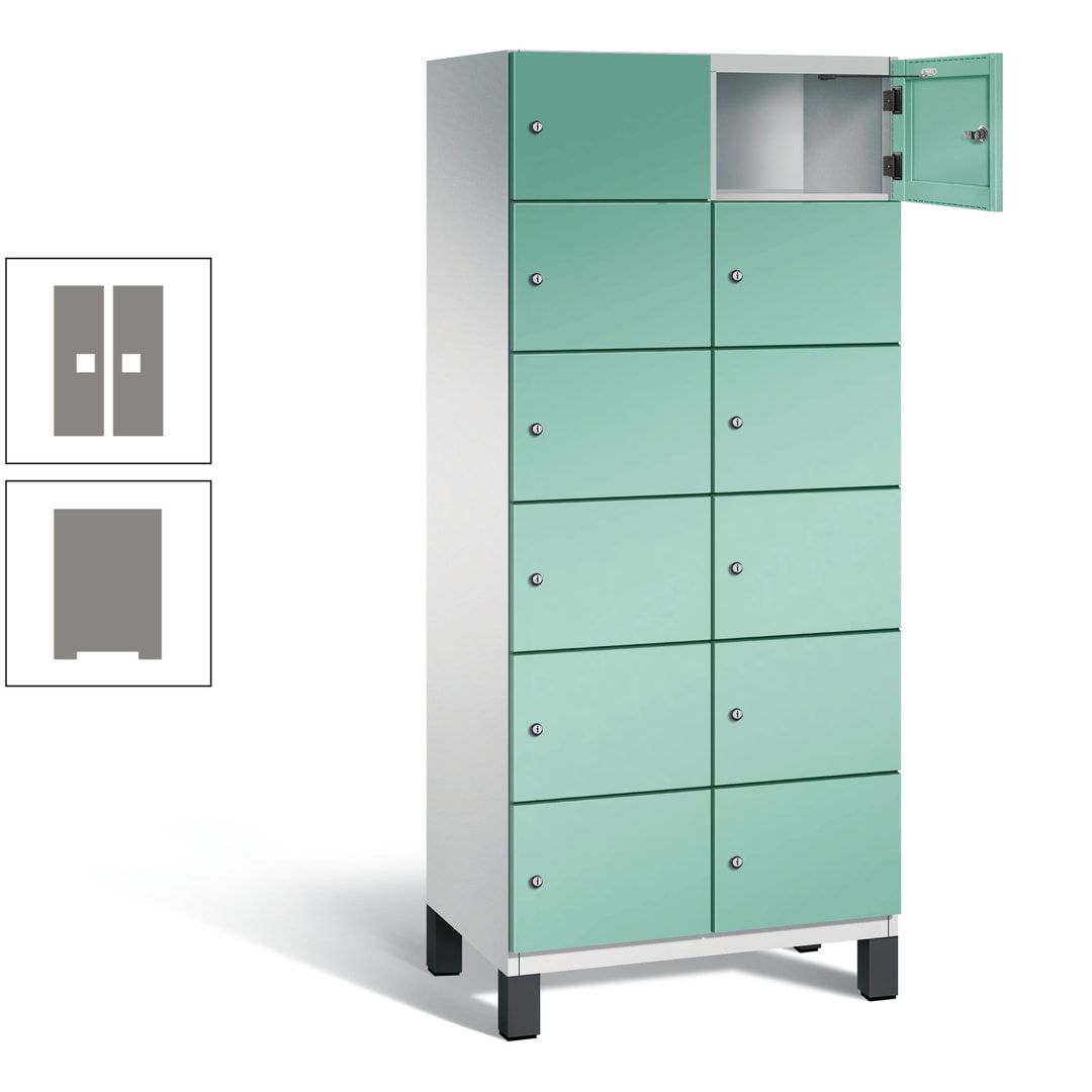Fächerschrank, Stahlschrank, 12 Fächer, Türöffnungsbegrenzer, Füße, 1.980 x 800 x 525 mm (HxBxT), Korpus anthrazitgrau, Front anthrazitgrau