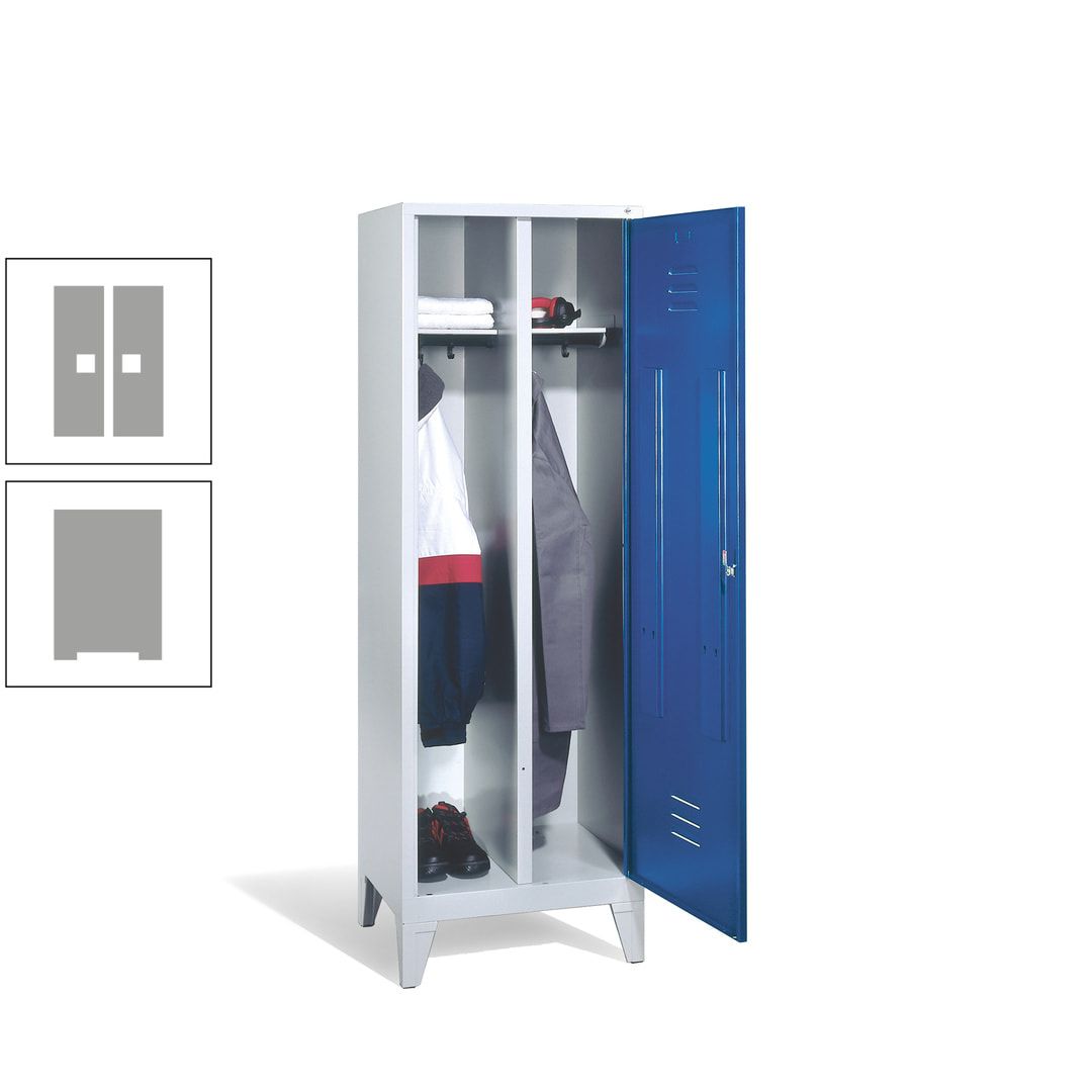 Doppel-Spind mit Großtür, Garderobenschrank mit Füßen, 2 Abteile a 300 mm, Korpus anthrazitgrau, Tür anthrazitgrau, 1.850 x 610 x 500 mm (HxBxT)