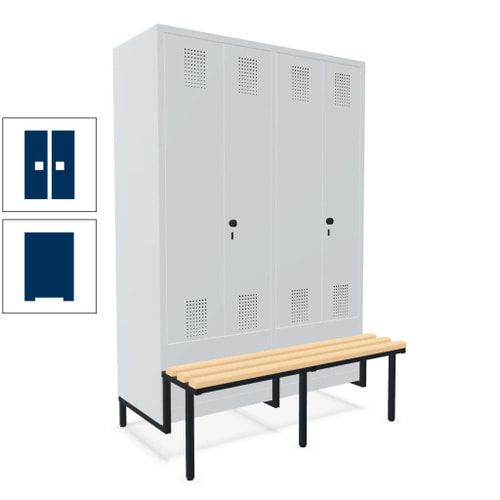 Doppel-Spind, Garderobenschrank, Buche Sitzbank integriert, 4 Abteile 300 mm, Korpus anthrazitgrau, Tür anthrazitgrau, 1.850 x 1.200 x 815 mm (HxBxT)