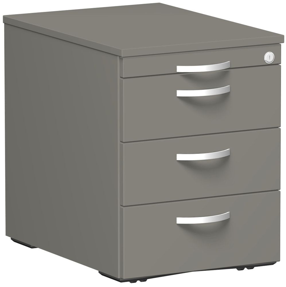Rollcontainer, 3 Metallschubladen, Utensilienfach, Zentralverriegelung, 565 x 438 x 600 mm (HxBxT), Frontfarbe Ahorn, Korpusfarbe