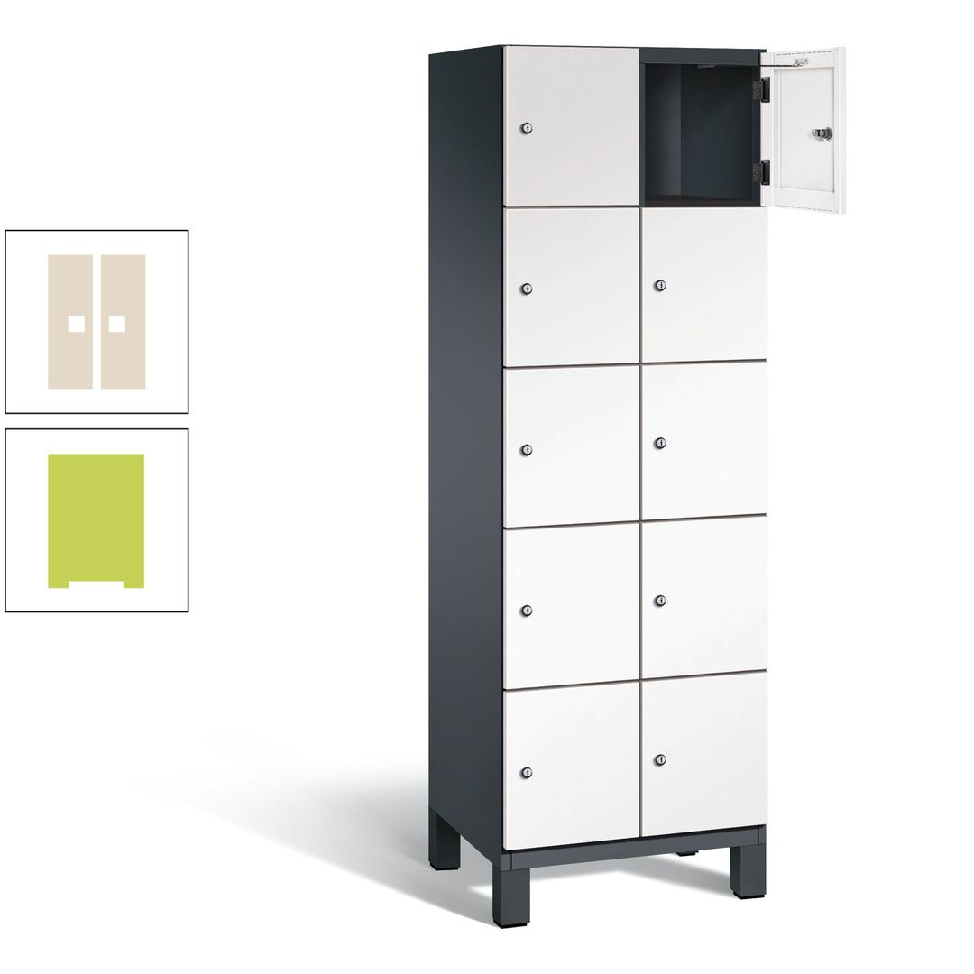 Fächerschrank, Stahlschrank, 10 Fächer, Türöffnungsbegrenzer, Füße, 1.980 x 600 x 525 mm (HxBxT), Korpus anthrazitgrau, Front anthrazitgrau