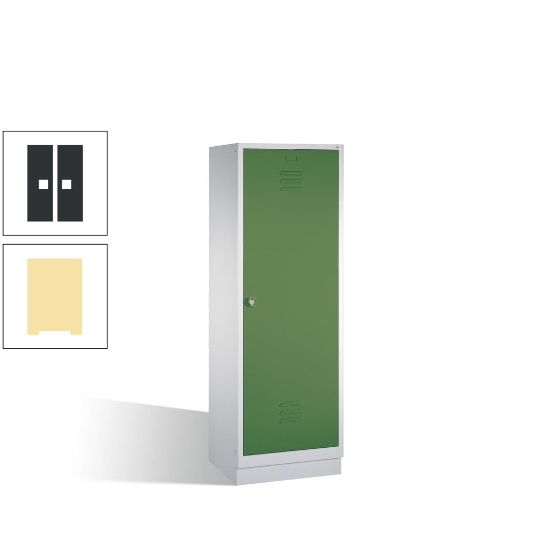 Doppel-Spind mit Großtür, Garderobenschrank mit Sockel, 2 Abteile a 300 mm, Korpus anthrazitgrau, Tür anthrazitgrau, 1.800 x 610 x 500 mm (HxBxT)