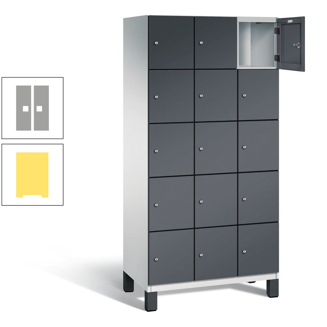Fächerschrank, Stahlschrank, 15 Fächer, Türöffnungsbegrenzer, Füße, 1.980 x 900 x 525 mm (HxBxT), Korpus anthrazitgrau, Front anthrazitgrau