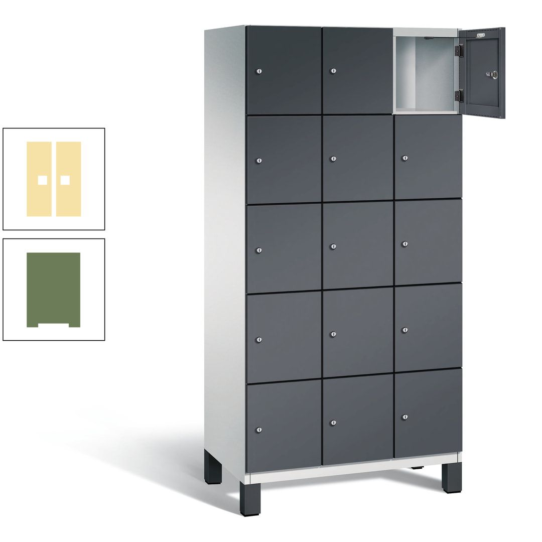 Fächerschrank, Stahlschrank, 15 Fächer, Türöffnungsbegrenzer, Füße, 1.980 x 900 x 525 mm (HxBxT), Korpus anthrazitgrau, Front anthrazitgrau