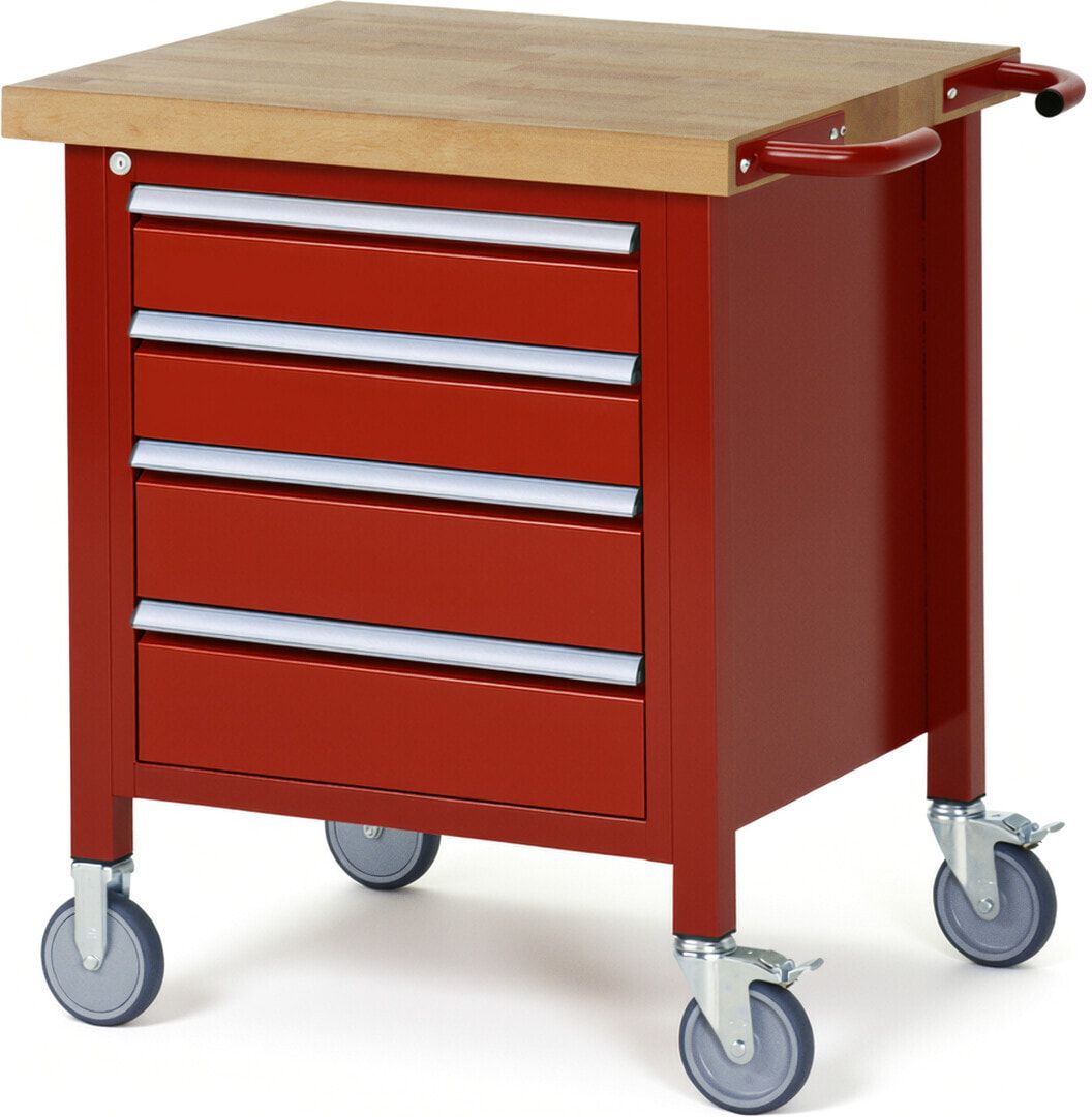 Mobile Werkbank - 4 Schubladen - Teilauszug - 120:2 / 150:2 - Höhe 880-1.080 mm - 750 x 700 mm - 450 kg - Buche - Anthrazitgrau