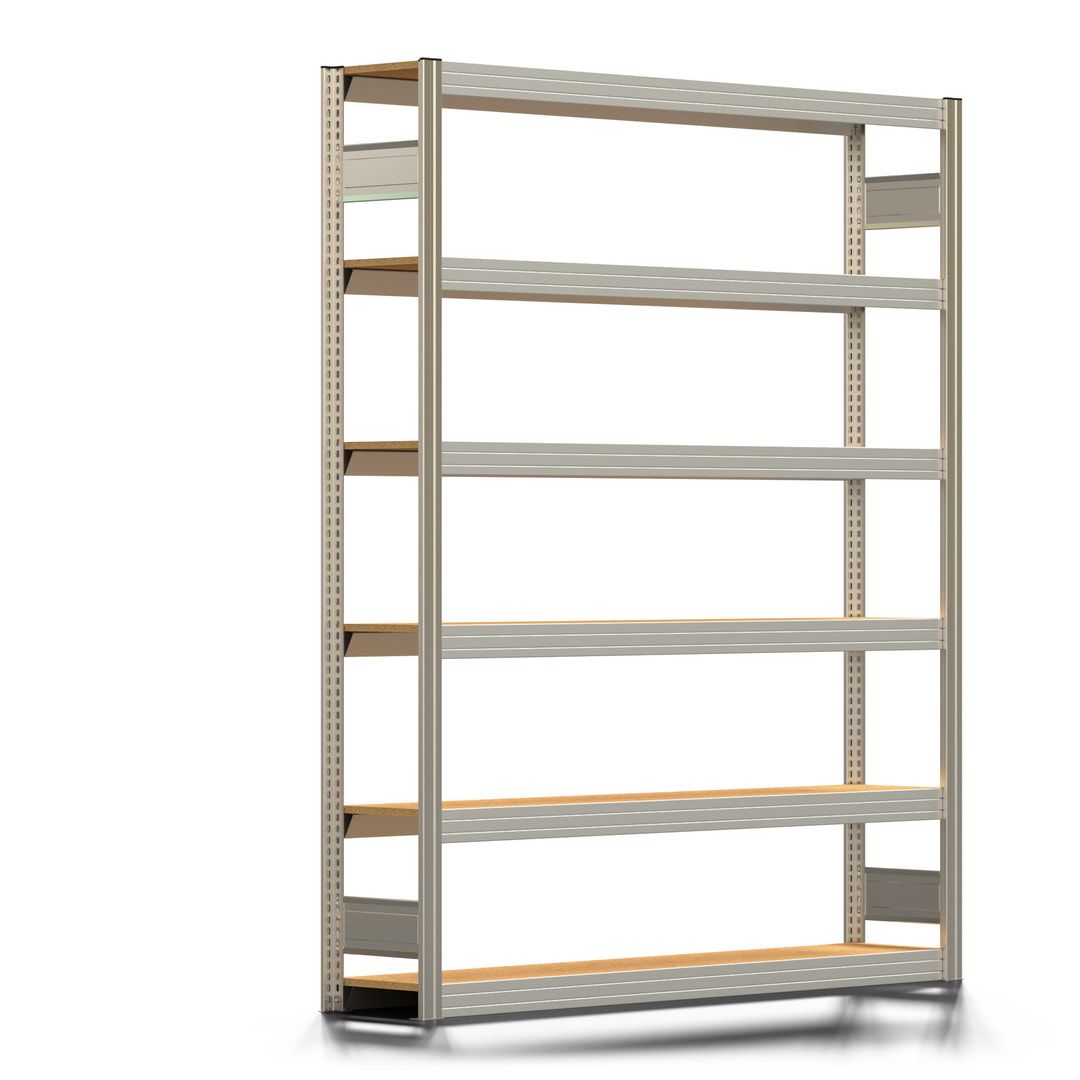 Archivregal mit Holzböden - Tiefenriegel - 6 Ebenen - 250 kg - 2.075 x 1.695 x 300 mm (HxBxT) - Anbauregal - verzinkt - Steckregal BERT