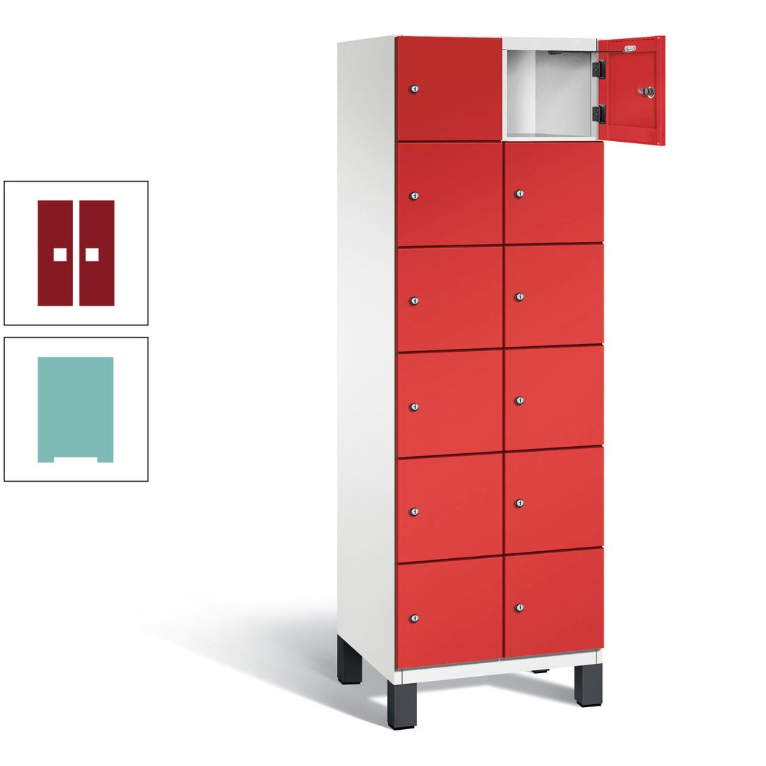 Fächerschrank, Stahlschrank, 12 Fächer, Türöffnungsbegrenzer, Füße, 1.980 x 600 x 525 mm (HxBxT), Korpus anthrazitgrau, Front anthrazitgrau